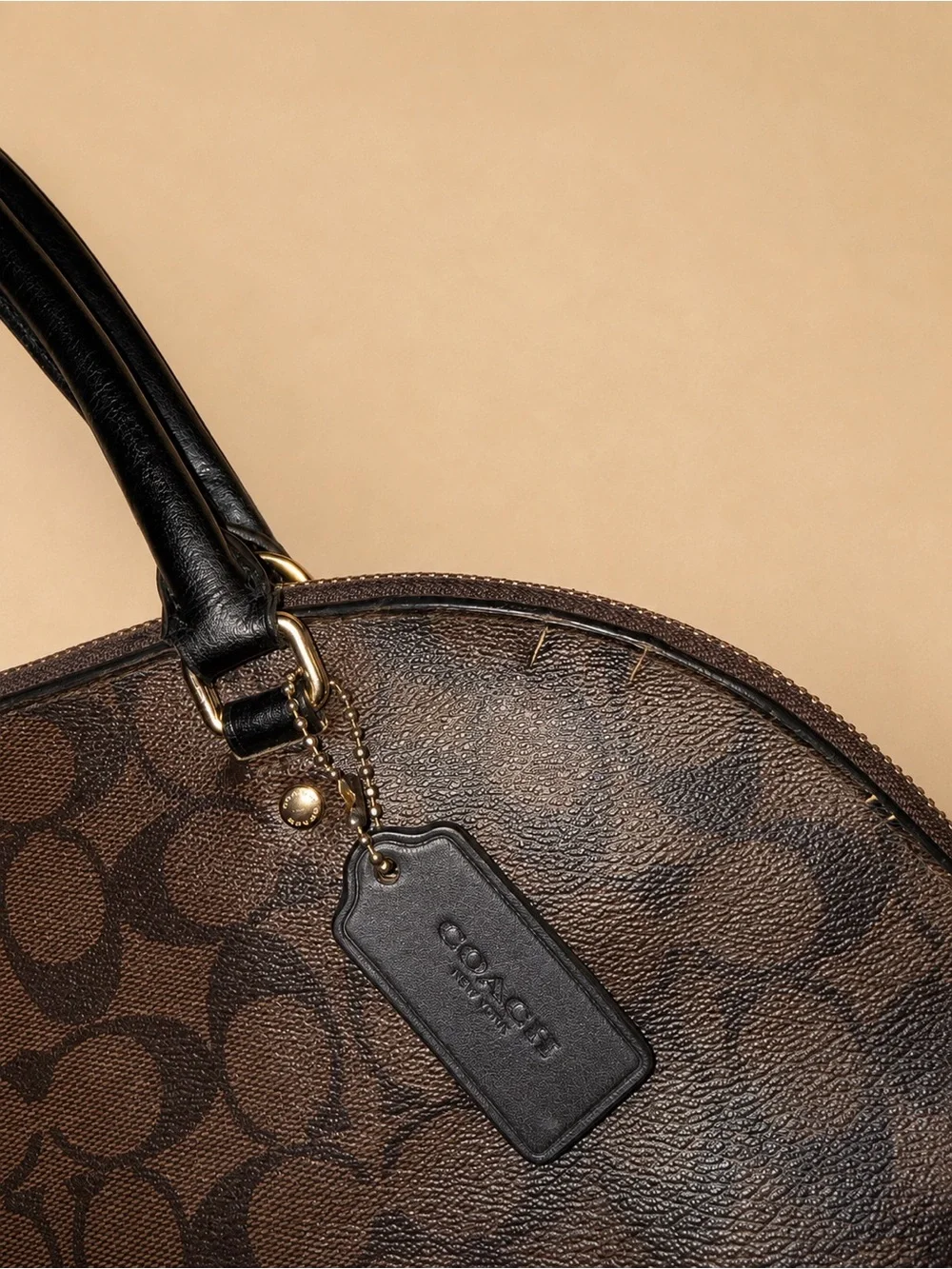 Coach Brown and Black Signature Dome Satchel with Gold Hardware